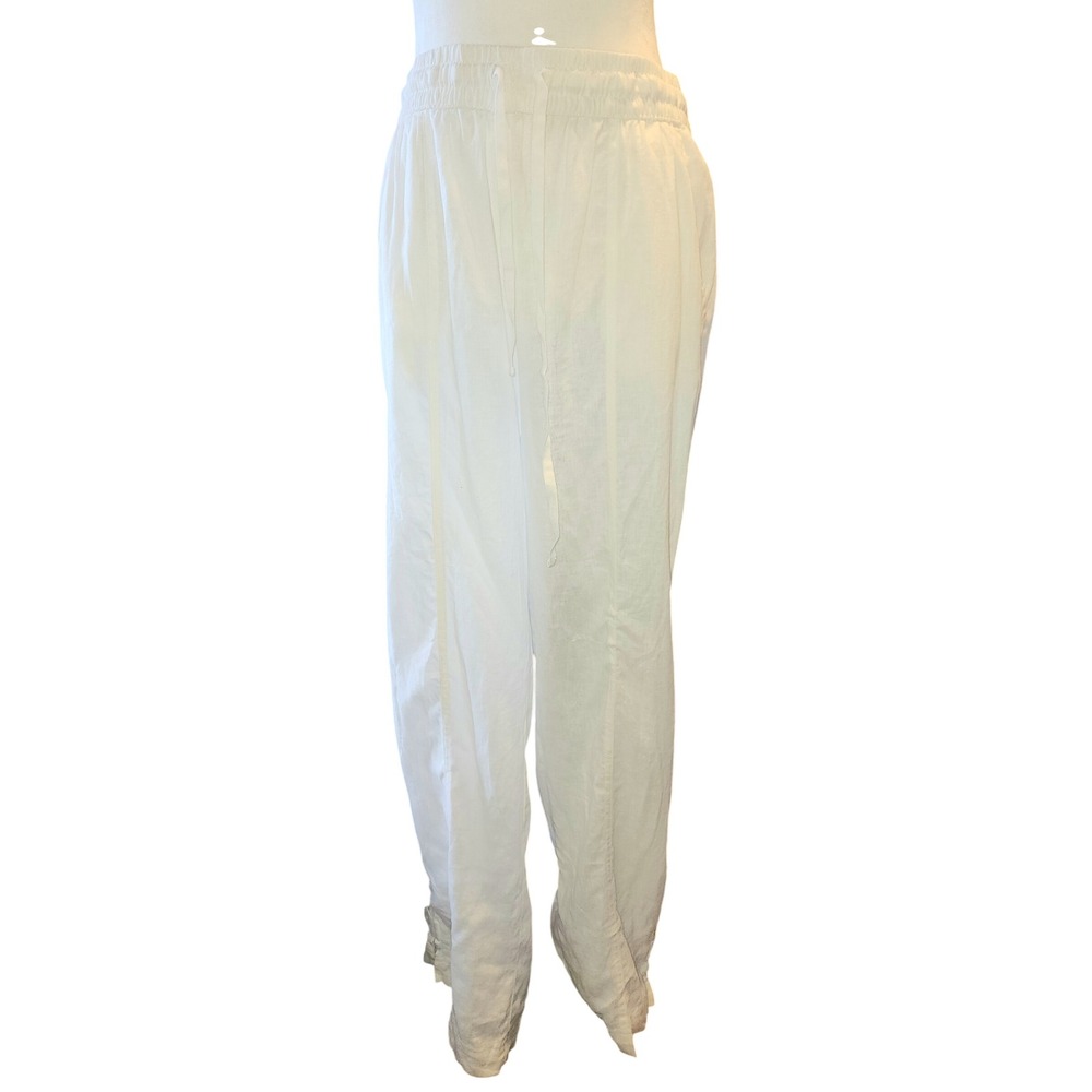 Eccobay White Linen Rayon Blend Drawstring Relaxed Straight Leg Pants Size S